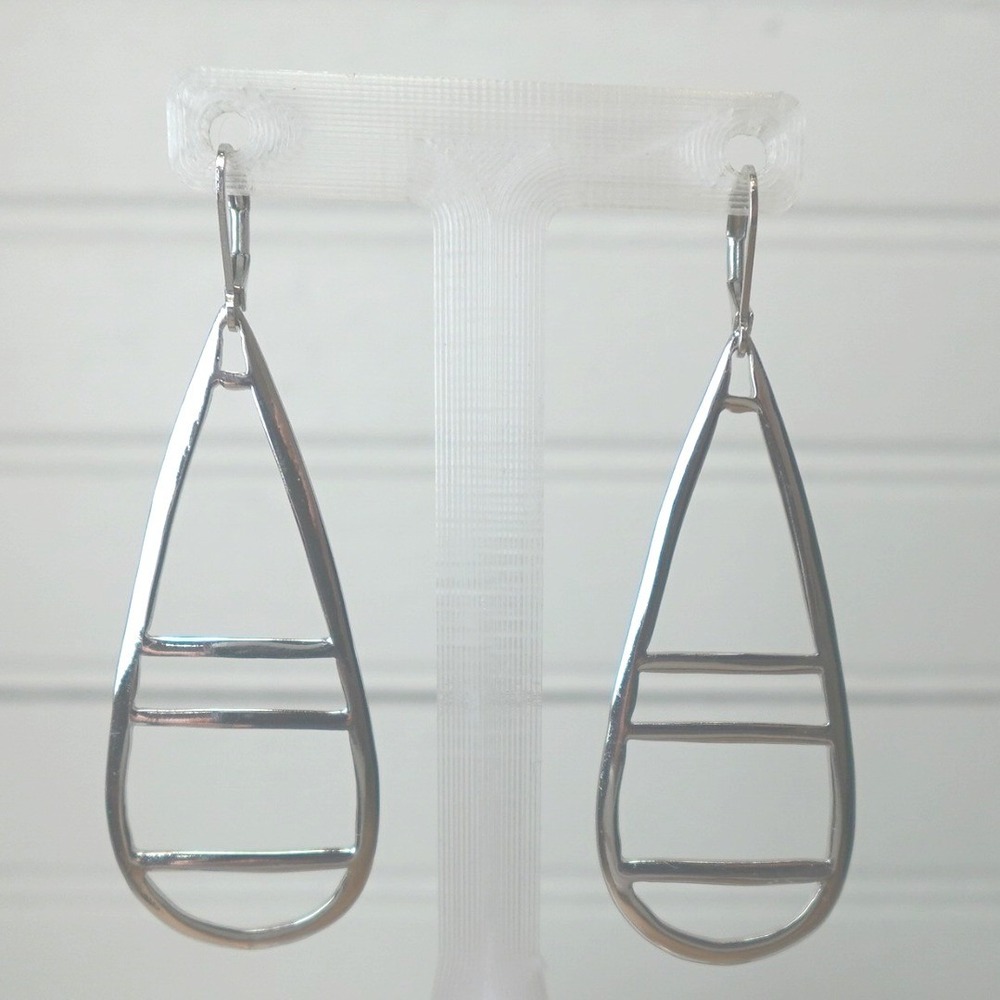 Long Dangle Earrings Silver Tone Open‎ Wire Teardrop Minimalist Ethnic Jewelry
